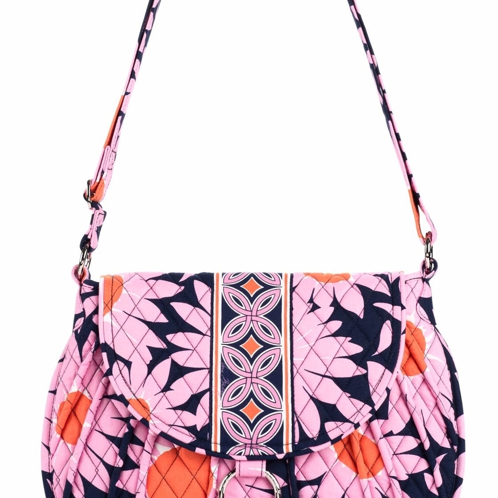 Vera Bradley Loves Me Pink Daisy Saddle Up Cross Body Shoulder Bag Orange Navy - Picture 8 of 10